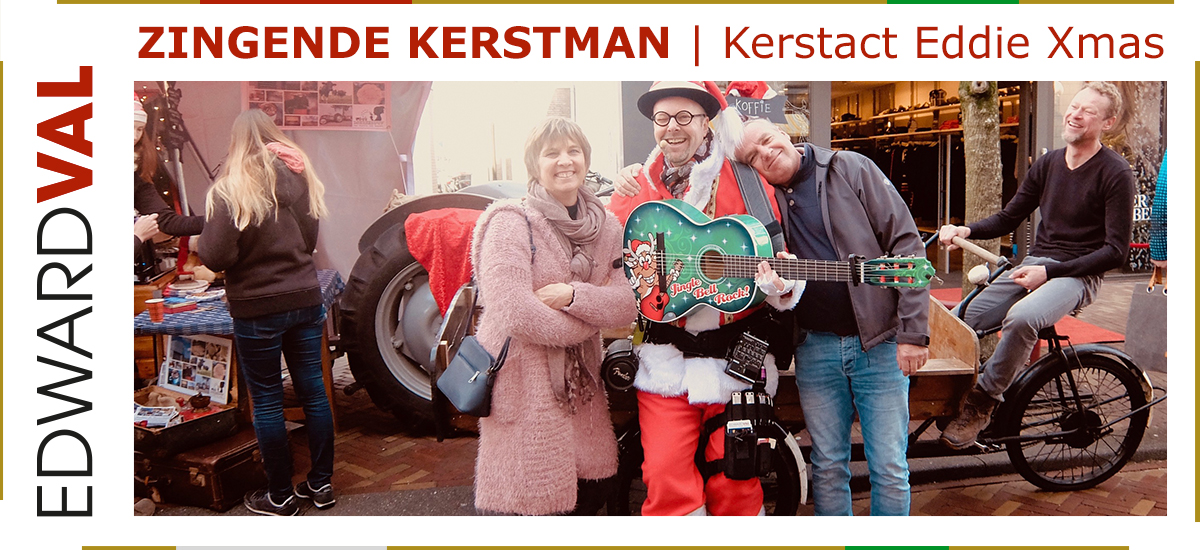 27 Zingende kerstman kerstact Eddie Xmas winkelstraat kerstmarkt winkelcentrum troubadour edward val rondlopende santa utrecht brabant overijssel